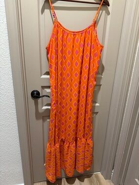 Orange & Pink Geometric Spaghetti-Strap Maxi Dress